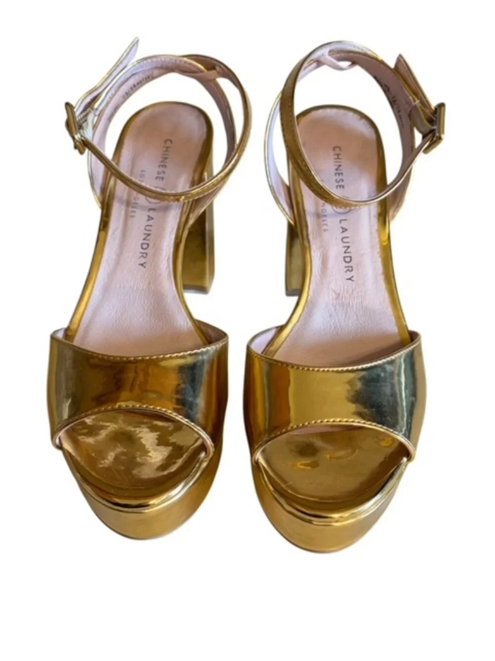 Chinese Laundry Gold Metallic Chunky Platform 7.5 Prom Homecoming Sandal